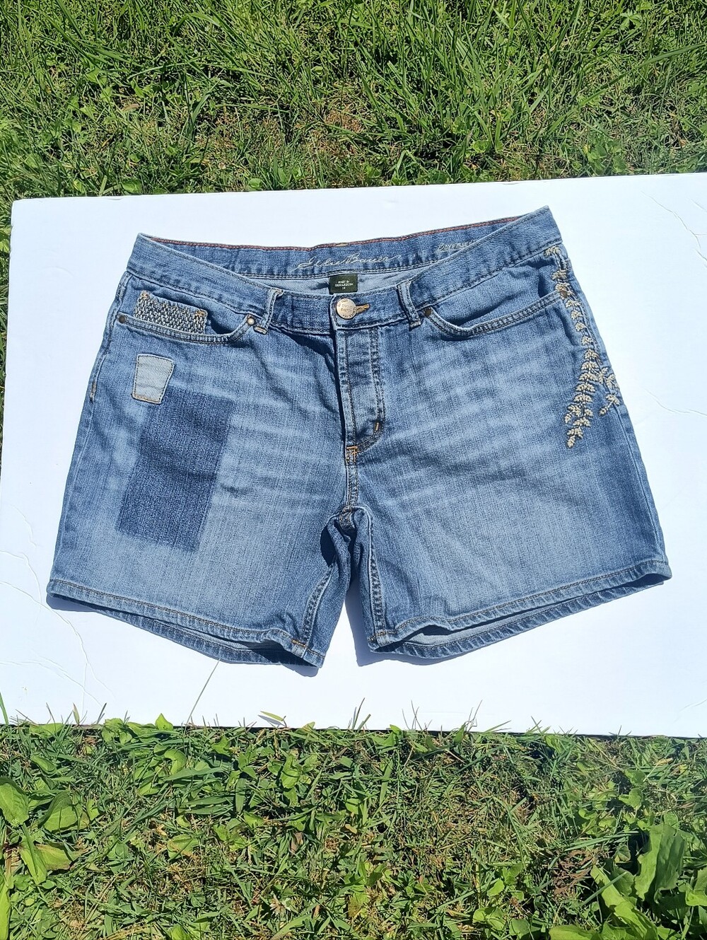 Womens Embroidered Eddie Bauer Denim Shorts - Size 10 Boyfriend Fit